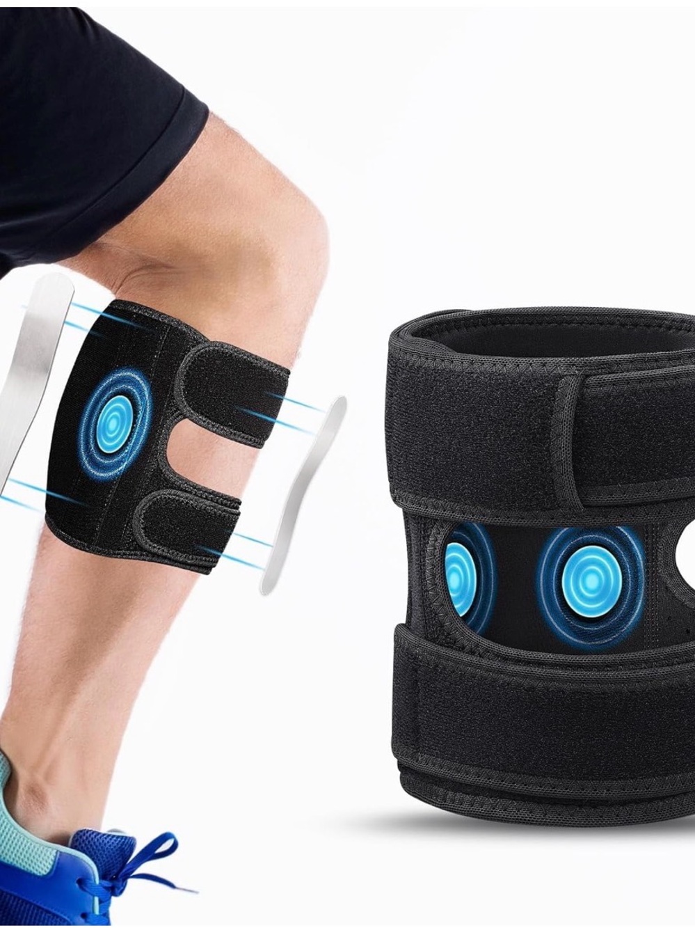 Adjustable Black Patella Strap with Dual Pressure Pads - Men